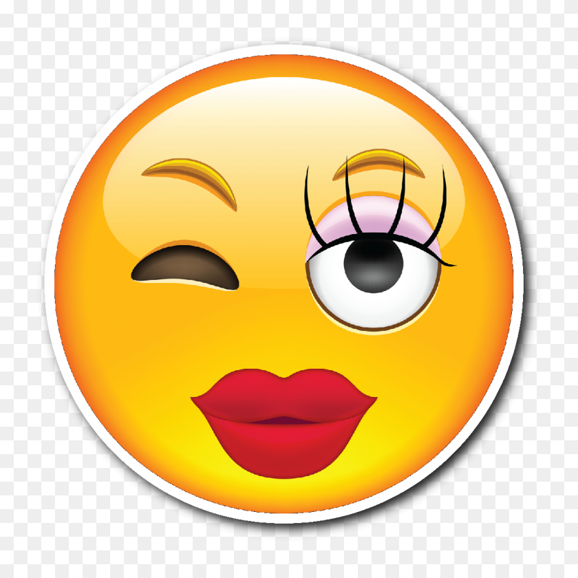 1064x1064 Girly Smiley Face Emoji Vinyl Die Cut Sticker Smiley Face - Makeup Emoji PNG