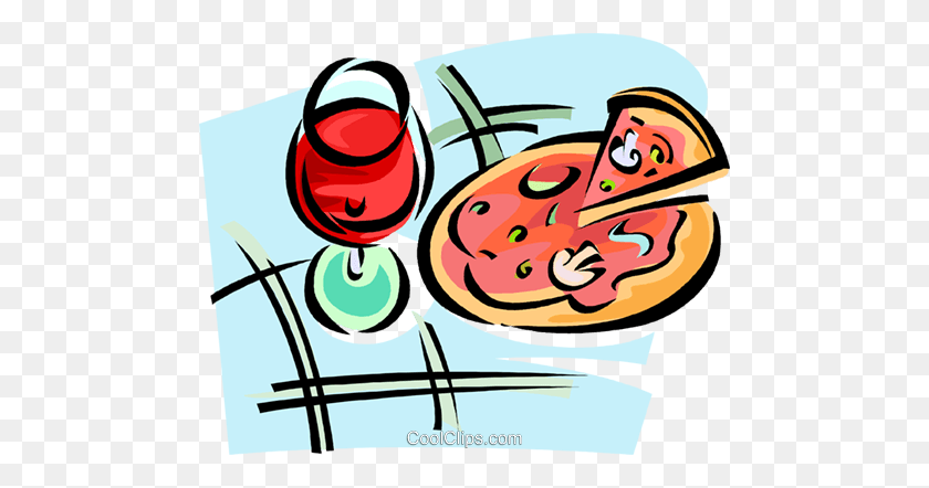 480x382 Copa De Vino Tinto Y Una Pizza Imágenes Prediseñadas De Vector Libre De Regalías - Imágenes Prediseñadas De Copa De Vino Tinto