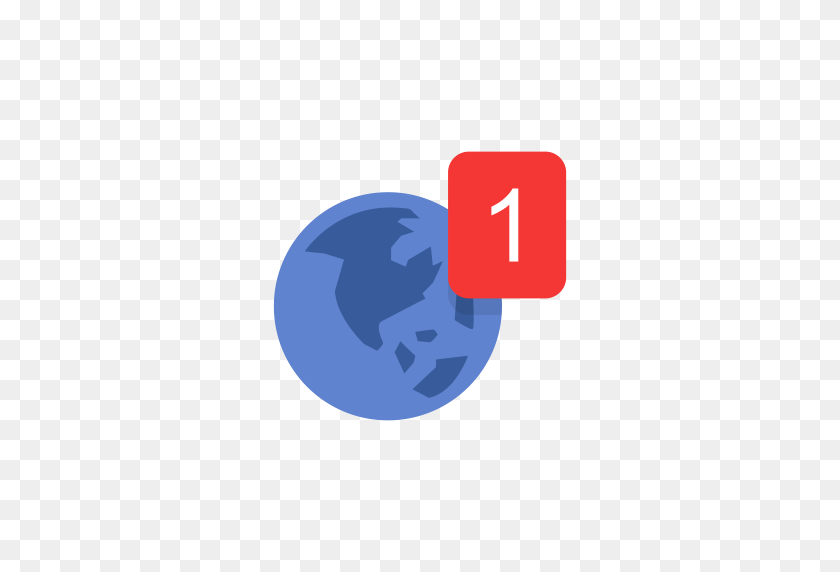 512x512 Globe, Notification, One Notification, World Map Icon - Notification PNG