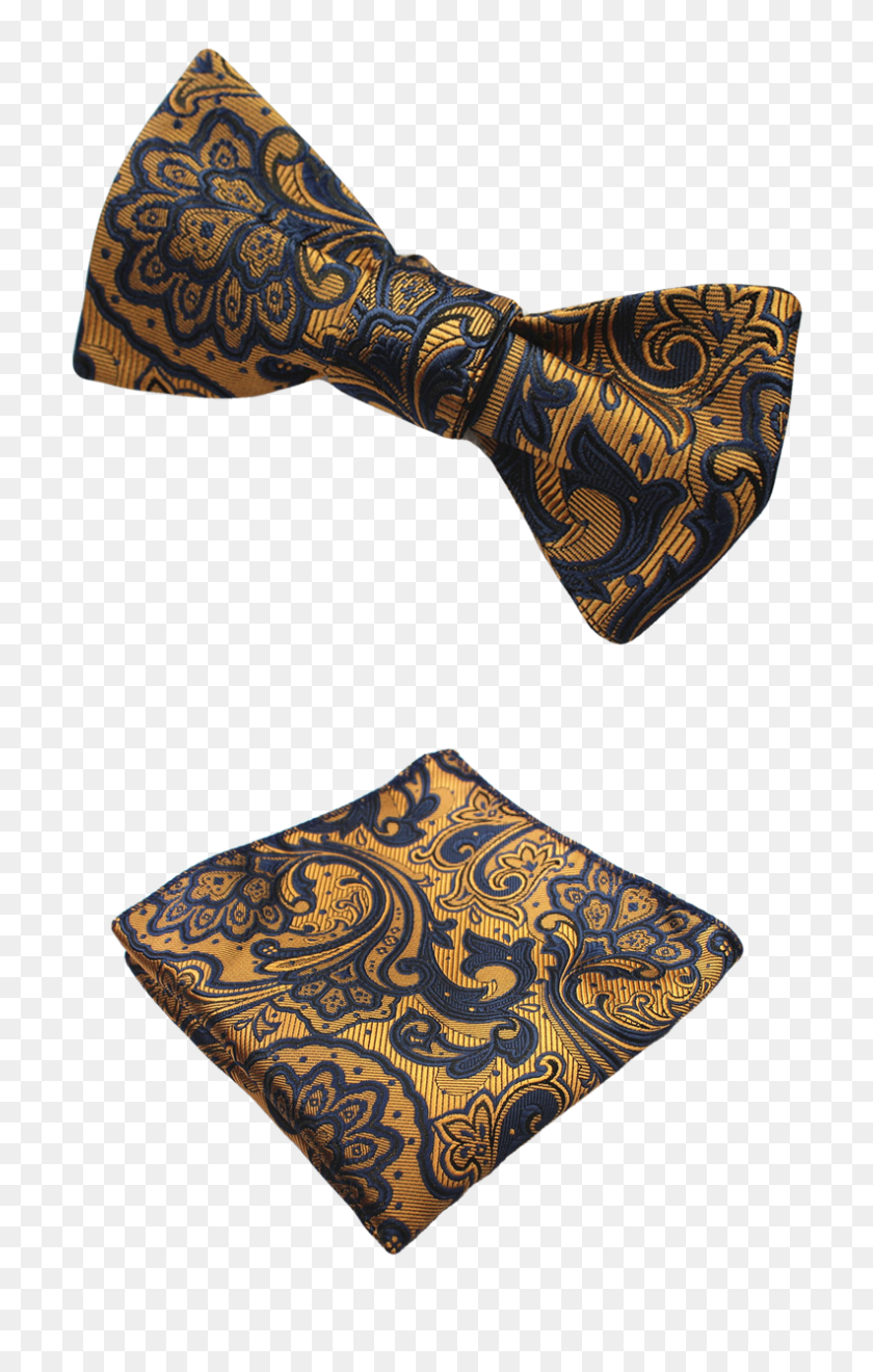 792x1280 Gold And Dark Blue Pattern Bow Tie And Pocket Square - Gold Pattern PNG