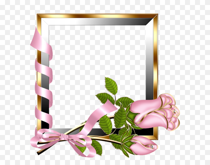 600x600 Marco Transparente Dorado Y Plateado Con Rosas De Color Rosa Claro Elegante - Flor Dorada Png