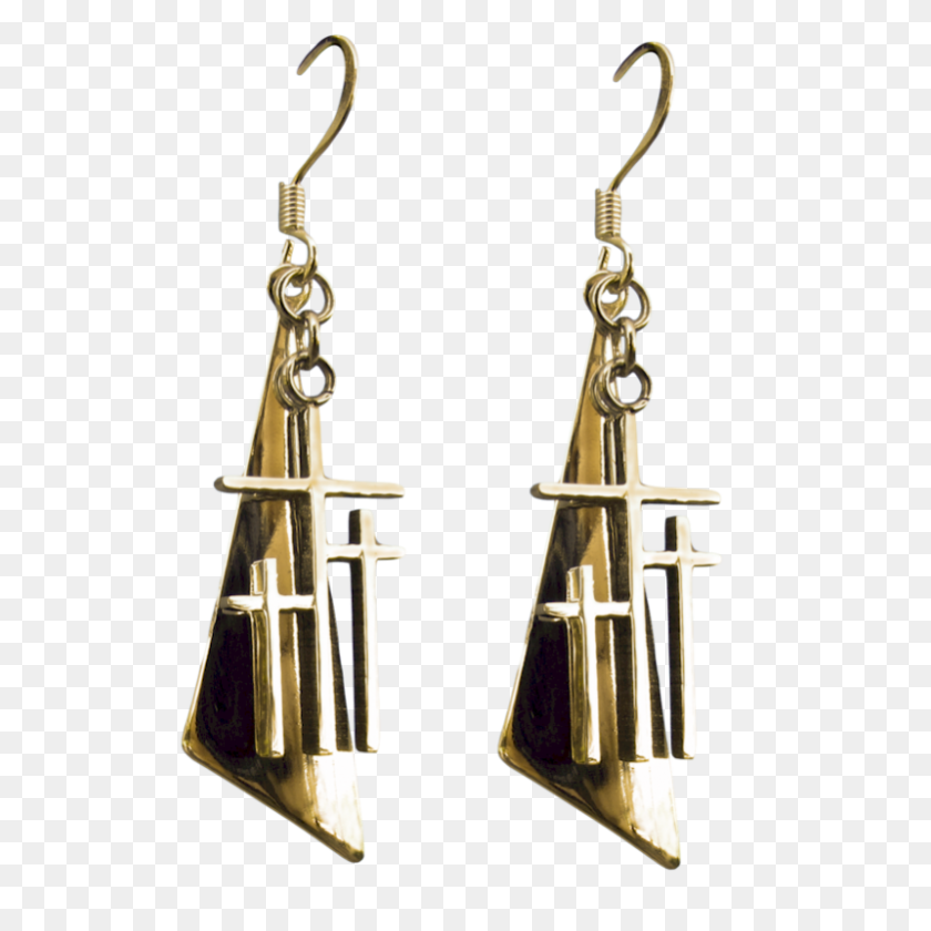 800x800 Gold Calvary Cross Triangle Cross Earrings - Gold Triangle PNG