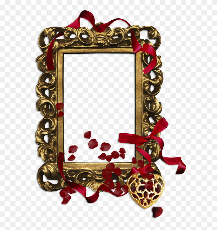600x832 Gold Classic Transparent Png Frame With Red Ribbon And Heart - Gold Picture Frame PNG