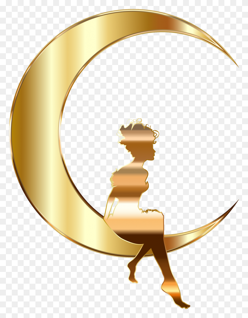 1752x2284 Gold Fairy Sitting On Crescent Moon No Background Icons Png - Fairy PNG