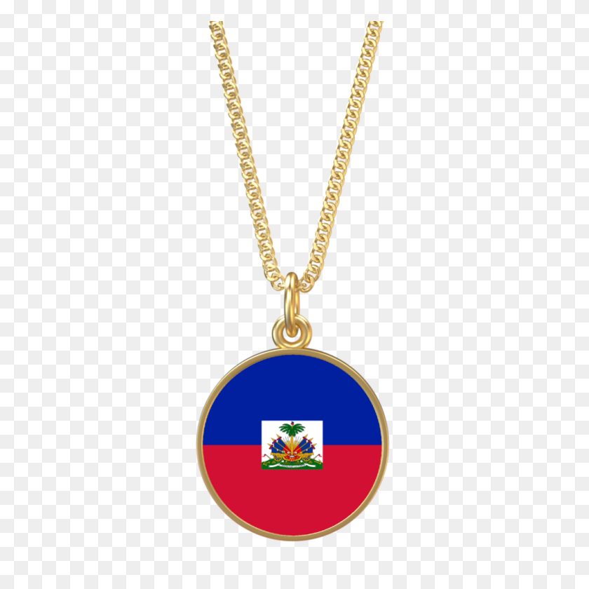 1024x1024 Gold Haitian Flag Necklace Yours Truly Lina Co - Haitian Flag PNG