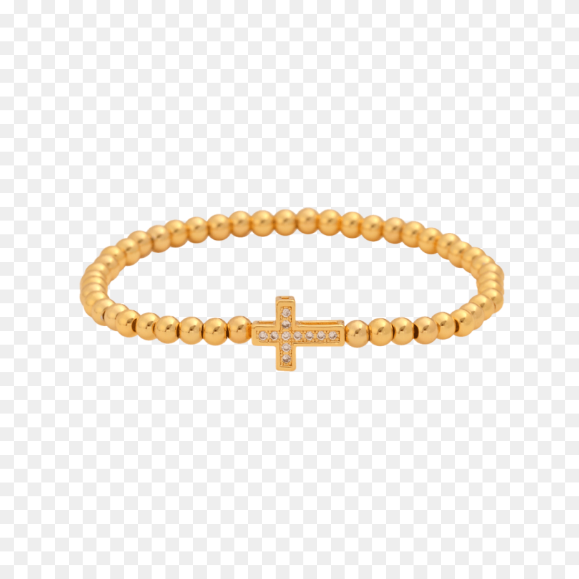 1104x1104 Gold Plated Cross Beaded Bracelet - Gold Plate PNG