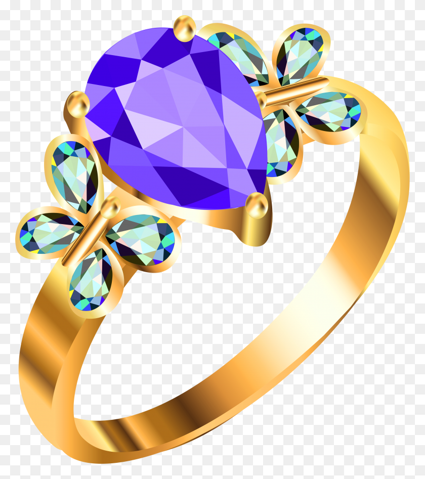 3083x3509 Золотое Кольцо С Синими И Фиолетовыми Бриллиантами Png Изображения - Бриллиант Png