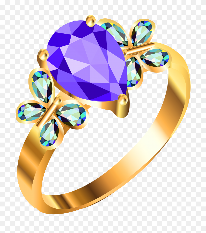 4208x4796 Золотое Кольцо С Синими И Фиолетовыми Бриллиантами Png Галерея - Кольцо Клипарт Png
