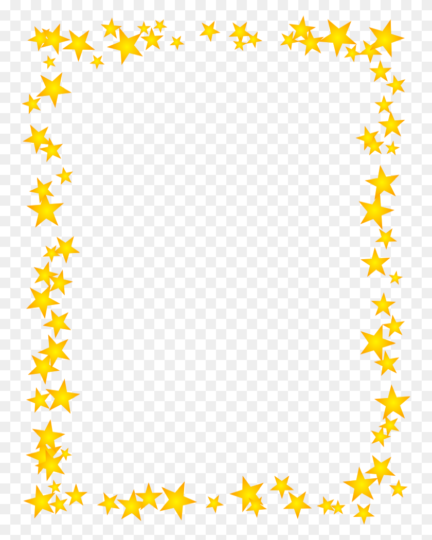 756x990 Gold Stars Scattered Border Templates Free Stars - Snowflake Border PNG