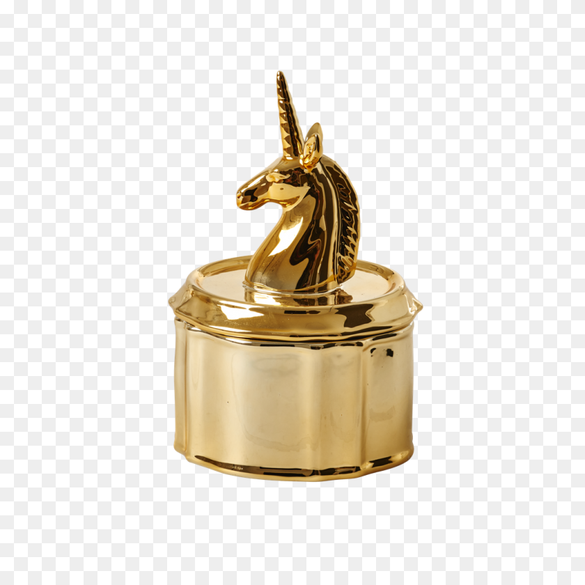 1024x1024 Gold Unicorn Porcelain Trinket Box - Gold Unicorn PNG