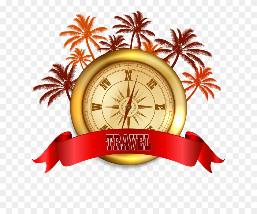 640x640 Golden Compass And Palm Trees, Compass, Palm, Travel Png - Palm PNG