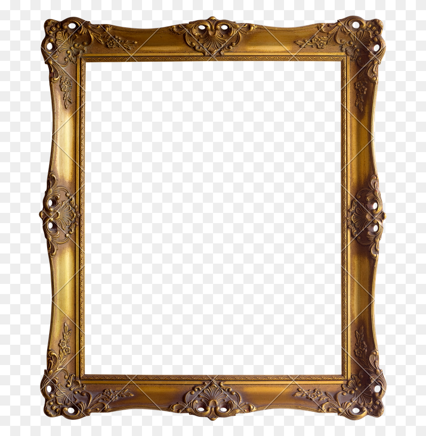 687x800 Golden Frame Cutout - Victorian Frame PNG