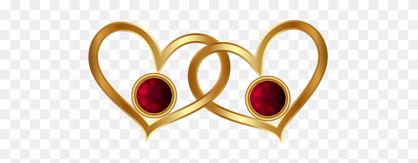 500x268 Золотые Сердца С Красными Бриллиантами Png Клипарт - Золотое Сердце Png