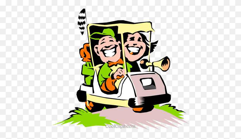 480x424 Golf Vector Clipart Of A Couple In A Cartoon Golf Cart Golf - Stephen Curry Clipart