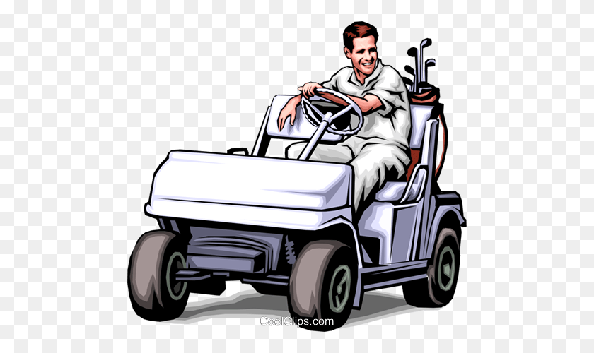 480x440 Golfer In Golf Cart Royalty Free Vector Clip Art Illustration - Golf Cart PNG