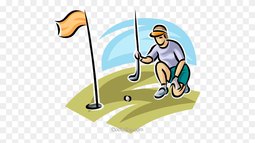 480x412 Golfer Lining Up Her Putt Royalty Free Vector Clip Art - Putt Putt Clip Art