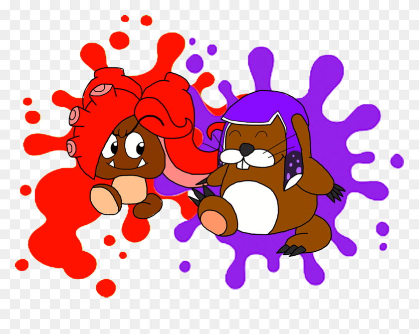 1011x791 Goomba And Monty Mole As Octoling And Inkling - Goomba PNG