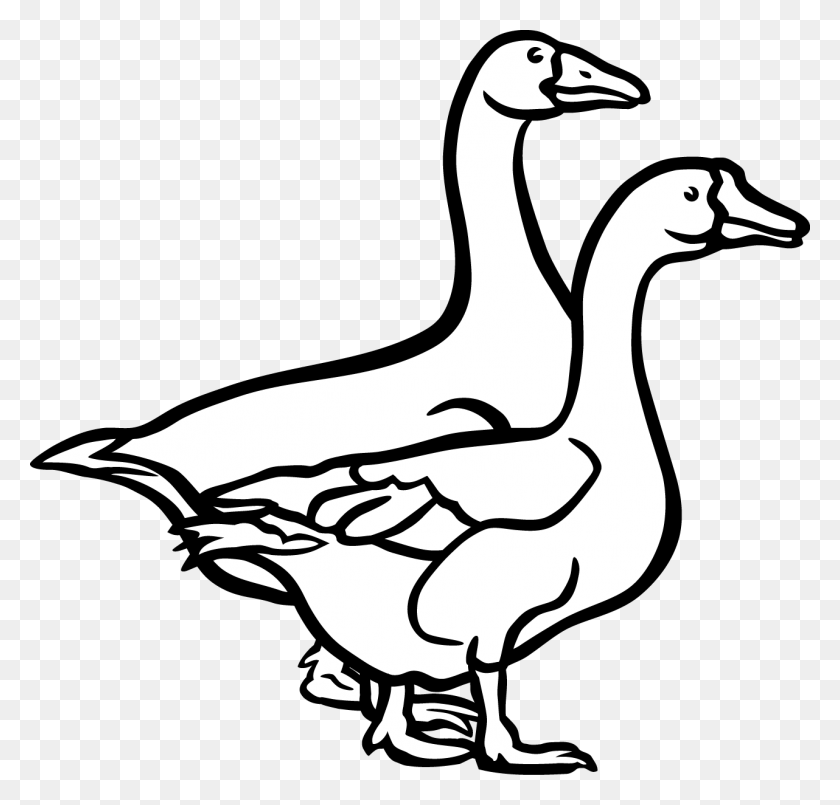 1282x1226 Goose Duck Bird Black And White Clip Art - Canada Goose Clipart