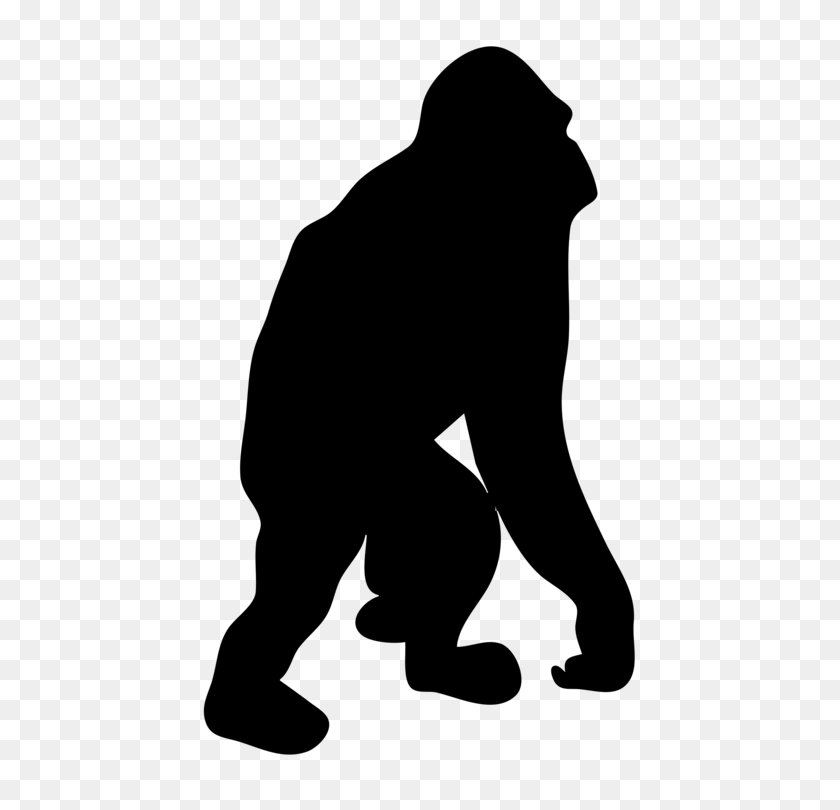 750x750 Gorilla Chimpanzee Primate Silhouette Bornean Orangutan Free - Gorilla Clipart Black And White
