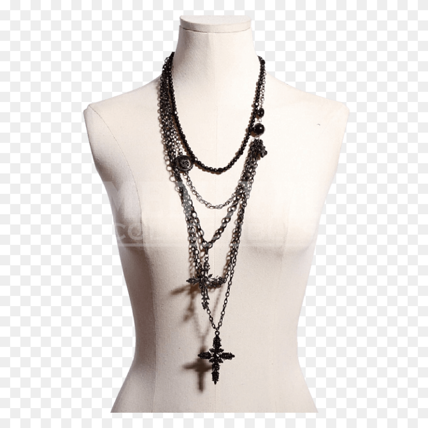 808x808 Gothic Multi Chain Cross Necklace - Gothic Cross PNG