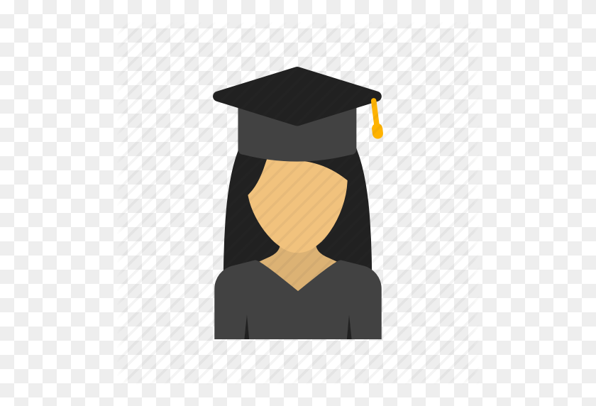 512x512 Gown, Graduation, Happy, High, Lady, Students, Success Icon - Cap And Gown PNG