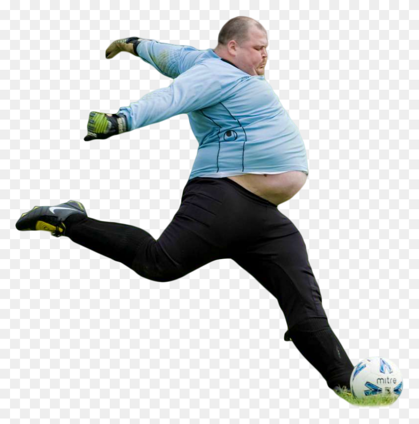 787x799 Graceful Majestic Large Fat Man Kicking Soccer Ball - Fat Man PNG