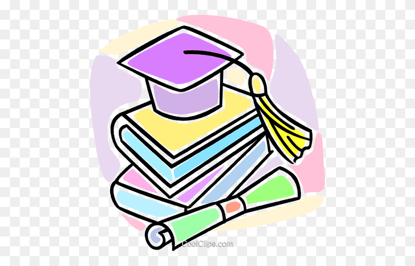 476x480 Graduation Cap And School Books Royalty Free Vector Clip Art - Graduation Cap Clipart Free
