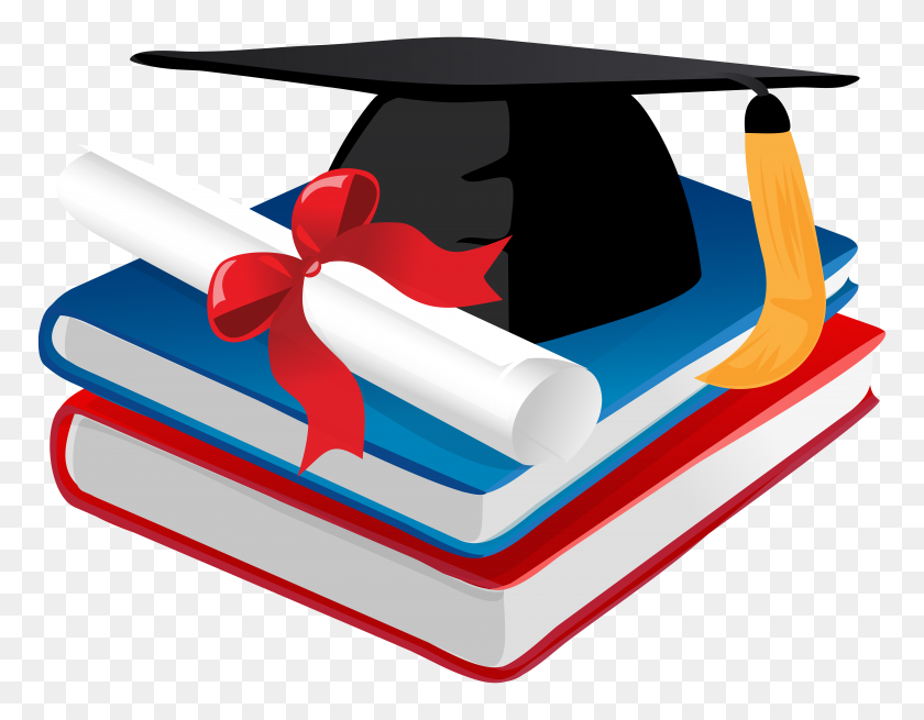 8000x6112 Graduation Cap Books And Diploma Png Clip Gallery - Red Graduation Cap Clipart
