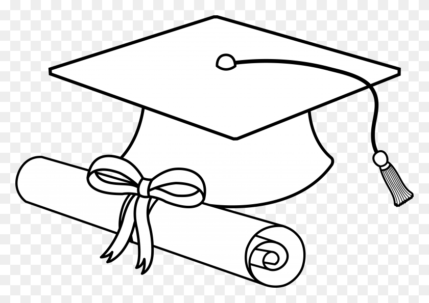 7334x5034 Graduation Cap Png Black And White Transparent Graduation Cap - Diploma Clipart PNG