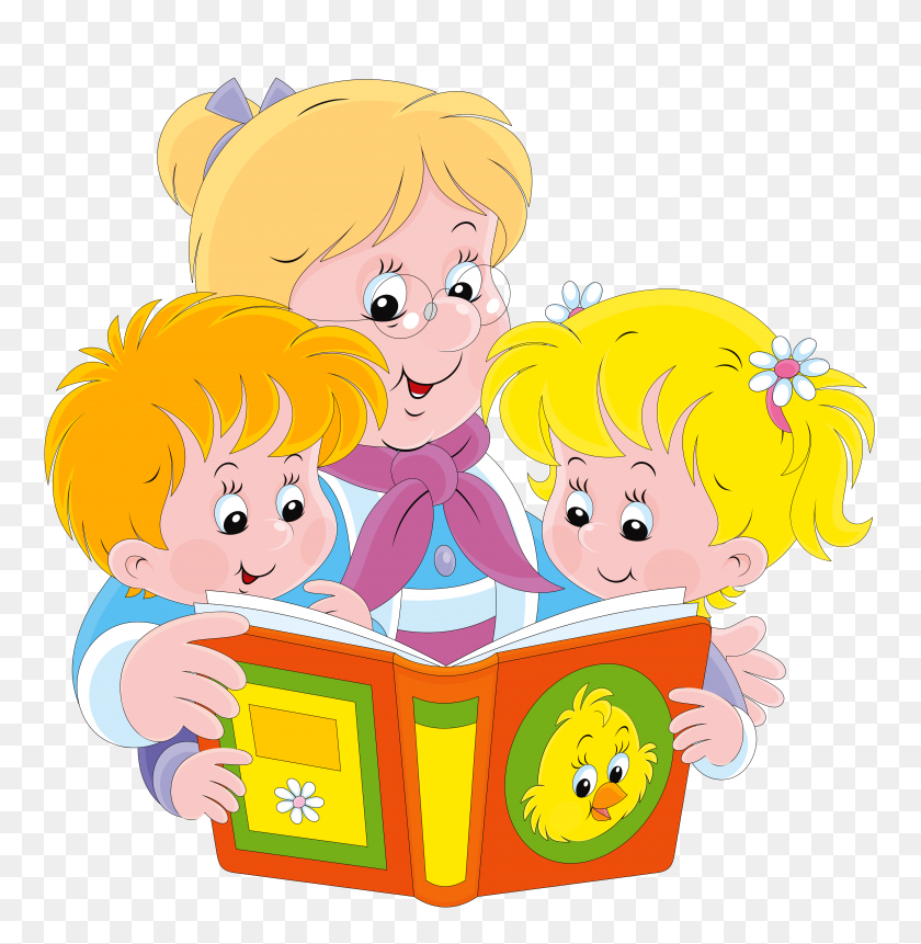 4866x5000 Grandparent Child Clip Art - Family Reading Clipart