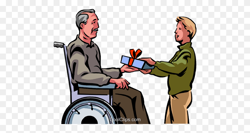 480x387 Grandson Giving His Grandfather A Gift Royalty Free Vector Clip - Gift Giving Clipart