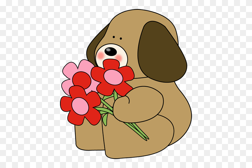 440x500 Graphic Valentine Clip Art Valentine's Day Dog With Flowers - Cute Dog Clipart