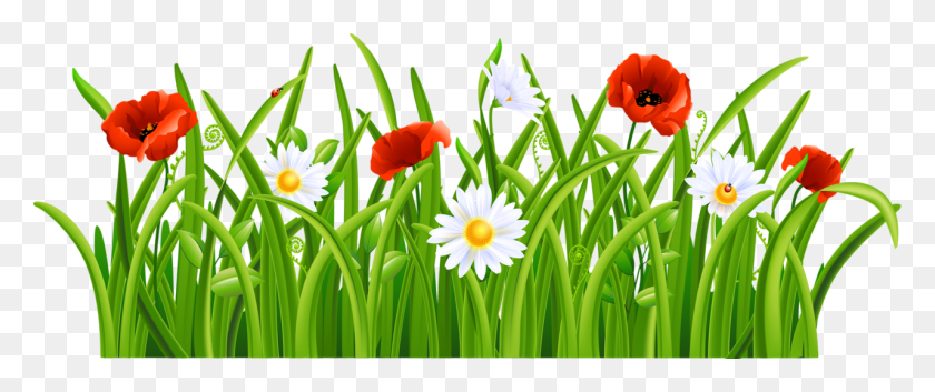 1280x481 Grass Clip Art, Flowers And Grass - Spring Background Clipart