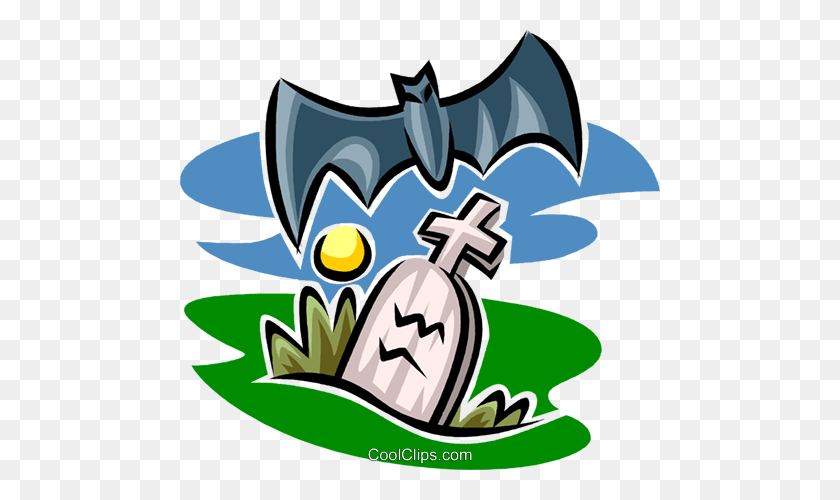 480x440 Gravestone And Bat Royalty Free Vector Clip Art Illustration - Tombstone Clipart