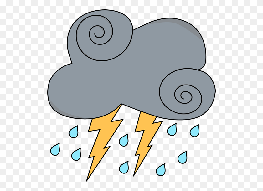 538x550 Gray Swirly Cloud With Lightning And Rain Weather Storms Science - Heavy Rain Clipart