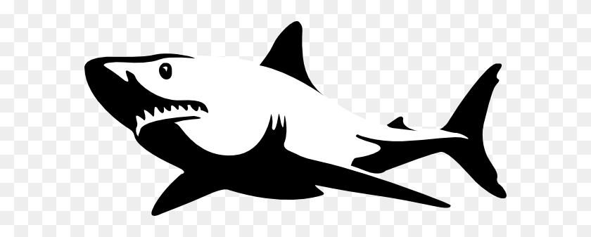 600x277 Great White Shark Stencil Blue Shark Clip Art - Shark Clipart Black And White