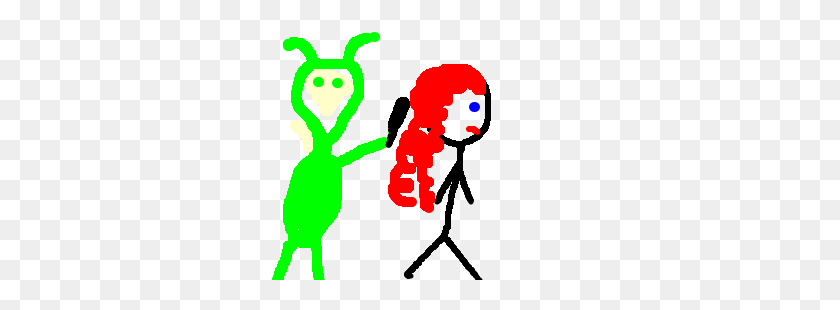 300x250 Green Alien Takes Curling Iron To Red Hair Drawing - Curling Iron Clipart