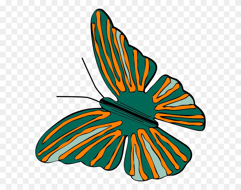 594x601 Green And Orange Butterfly Png, Clip Art For Web - Butterfly PNG