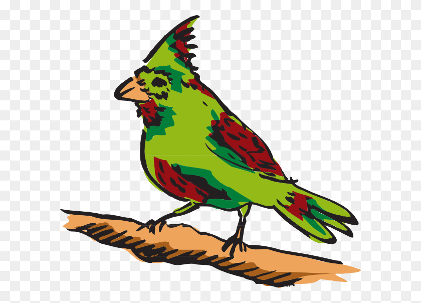 600x544 Green And Red Perched Bird Clip Art - Red Bird Clipart