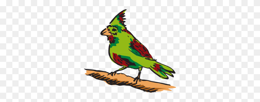 298x270 Green And Red Perched Bird Clip Art - Free Bird Clipart