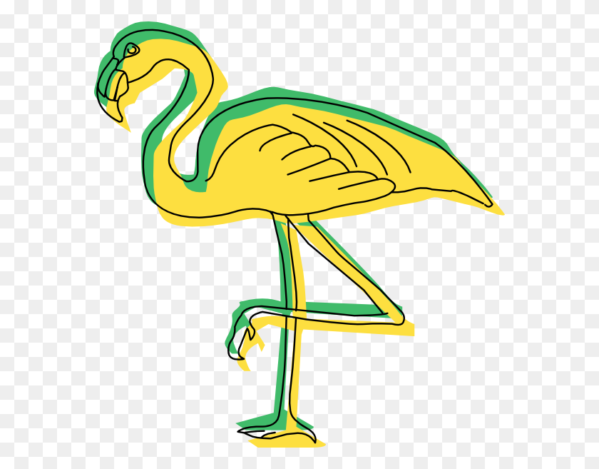 576x597 Green And Yellow Flamingo Art Png Clip Arts For Web - Flamingo Clipart PNG