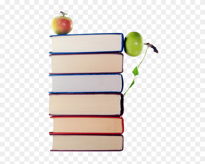 480x611 Зеленые Яблоки В Стопке Книг Png - Стопка Книг Png