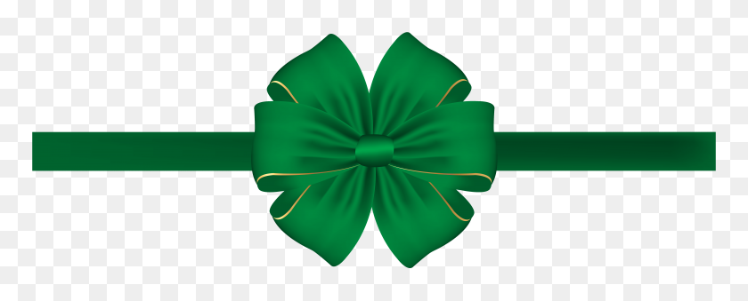 8000x2865 Green Bow With Ribbon Clip - Green Bow PNG