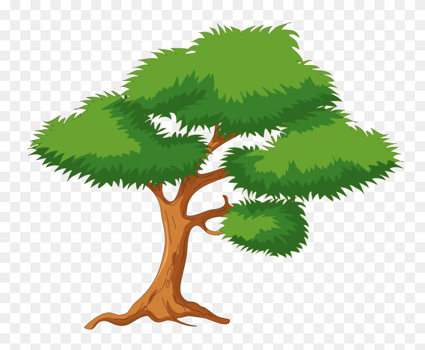 1409x1144 Green Cartoon Tree Png Clip Art - Pine Clipart