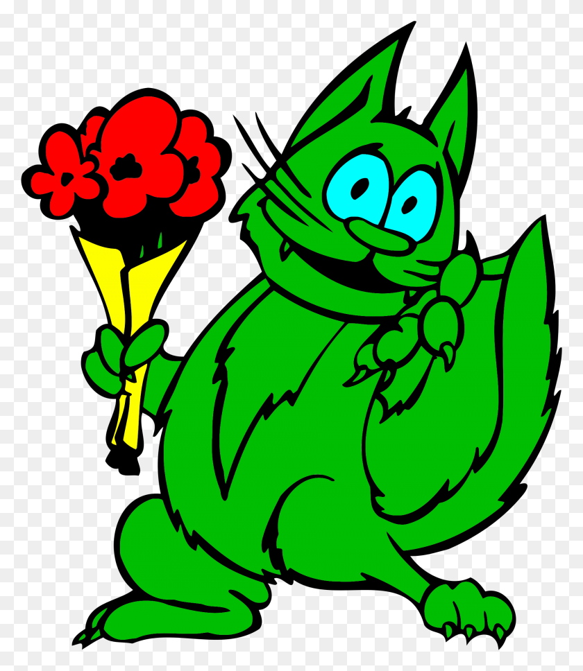 1872x2181 Зеленая Кошка С Цветами Иконки Png - Зеленые Цветы Png