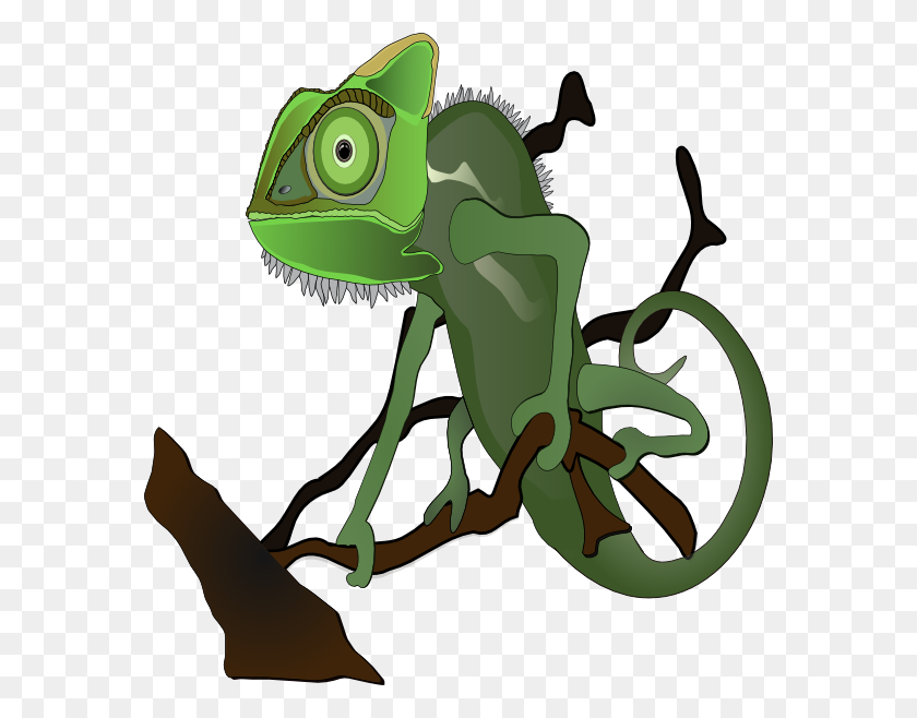 576x598 Green Chameleon On Branch Clipart Png For Web - Branch Clipart