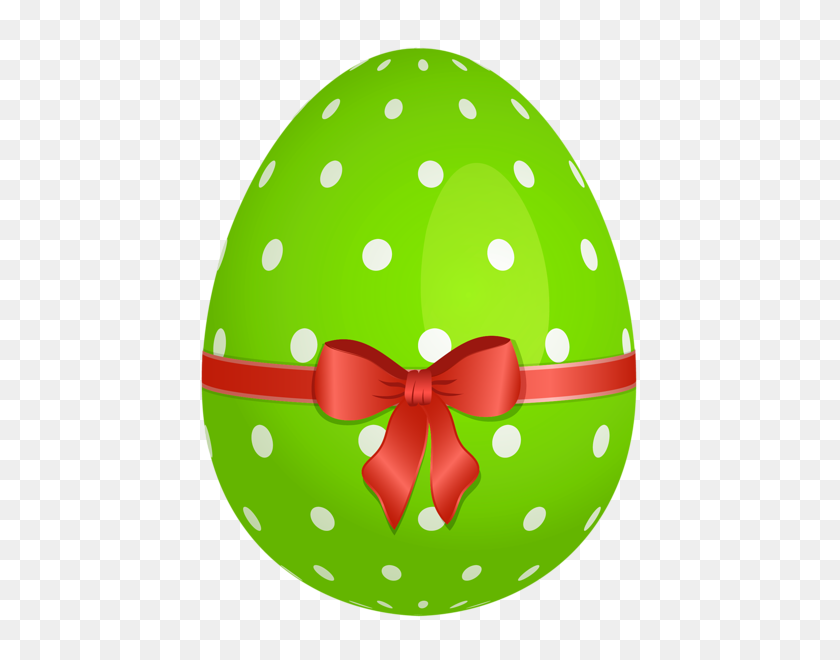 464x600 Green Dotted Easter Egg With Red Bow Png Clipart Desen - Egg PNG