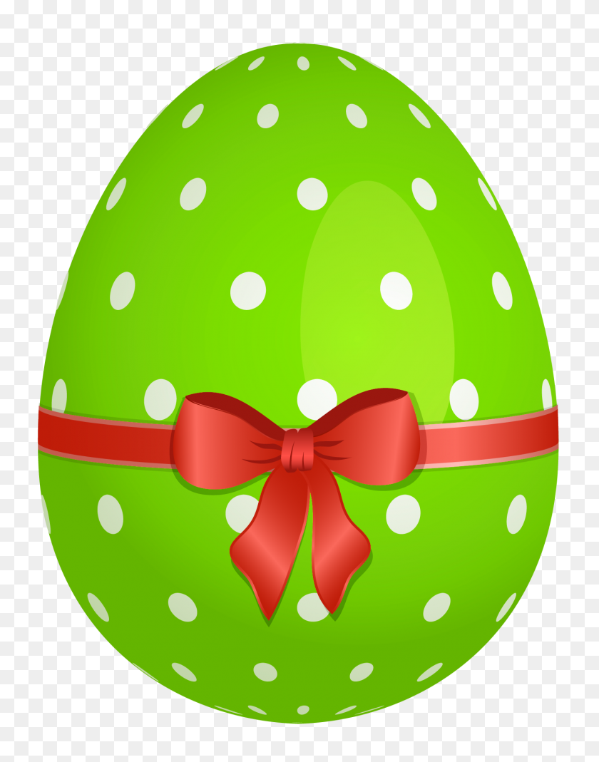1440x1864 Green Dotted Easter Egg With Red Bow Png Gallery - Easter Egg PNG