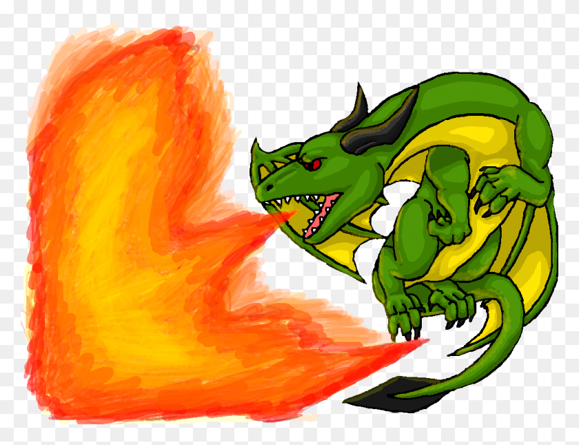 1024x768 Green Dragon Breathing Fire - Green Dragon Clipart