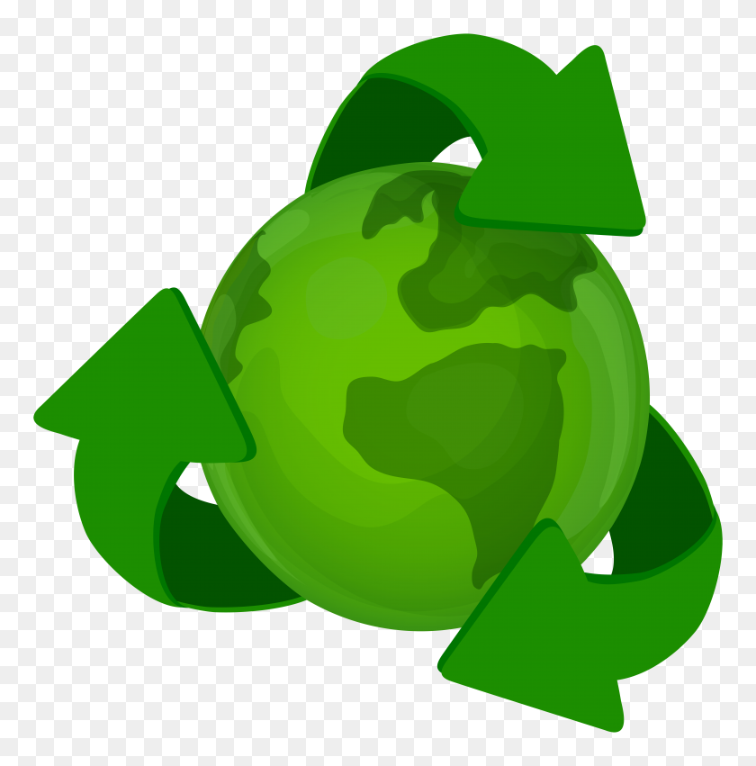 7879x8000 Planeta Tierra Verde Con Símbolo De Reciclaje Png Clipart - Reciclar Clipart